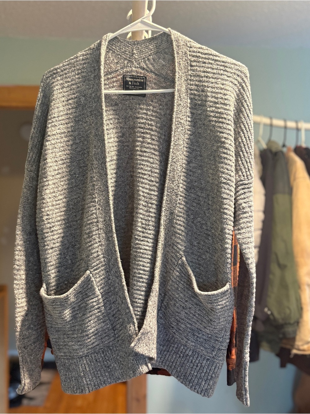 Abercrombie & Fitch Gray Ribbed Open-Front Cardigan Y2K